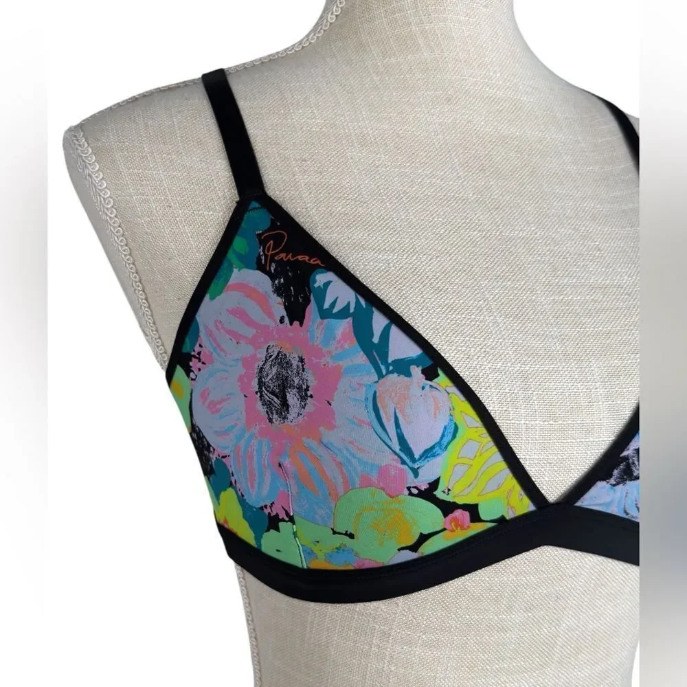 Parade Black Colorful Re:play Dream Fit Triangle Bralette In Midnight Garden